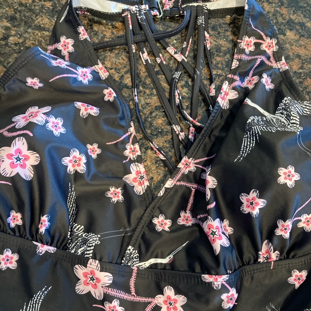 2 piece bathing suit 2X run small black & pink